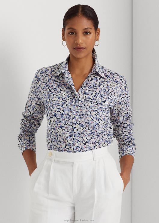 camisa de gasa de algodón floral mujer azul/crema/rosa Ralph Lauren 2XR2V3967