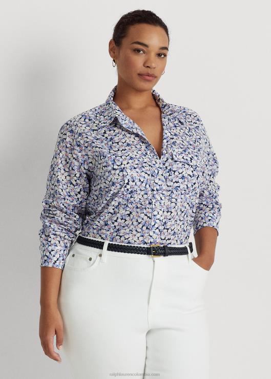 camisa de gasa de algodón floral mujer azul/crema/rosa Ralph Lauren 2XR2V4618