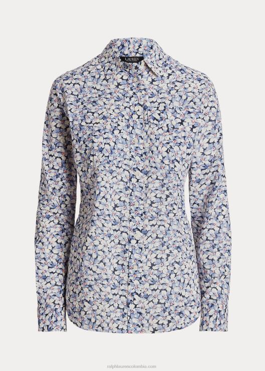 camisa de gasa de algodón floral mujer azul/crema/rosa Ralph Lauren 2XR2V4838