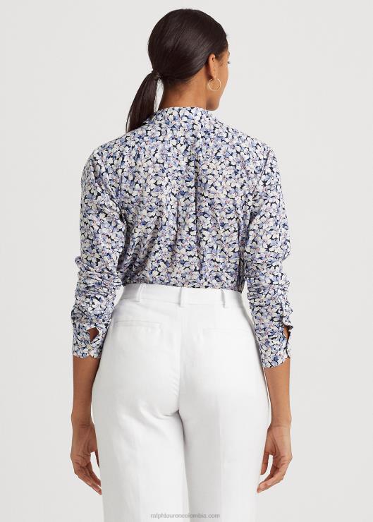 camisa de gasa de algodón floral mujer azul/crema/rosa Ralph Lauren 2XR2V4838
