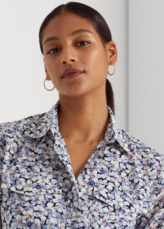 camisa de gasa de algodón floral mujer azul/crema/rosa Ralph Lauren 2XR2V4838
