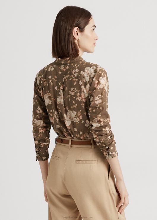camisa de gasa de algodón floral mujer gris pardo/crema/rosa Ralph Lauren 2XR2V3786