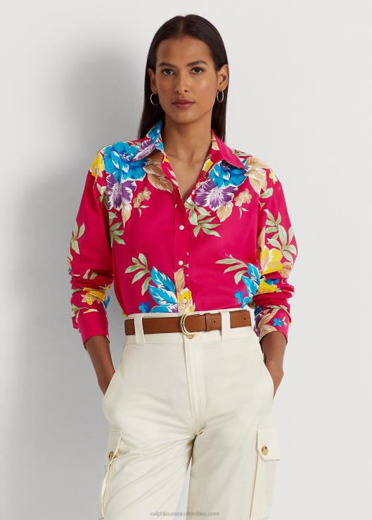 camisa de gasa de algodón floral mujer rosa multi Ralph Lauren 2XR2V4328