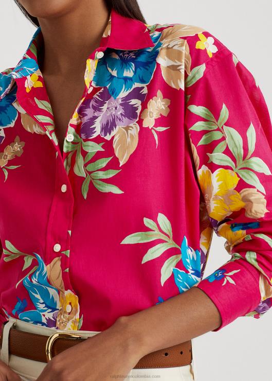 camisa de gasa de algodón floral mujer rosa multi Ralph Lauren 2XR2V4328