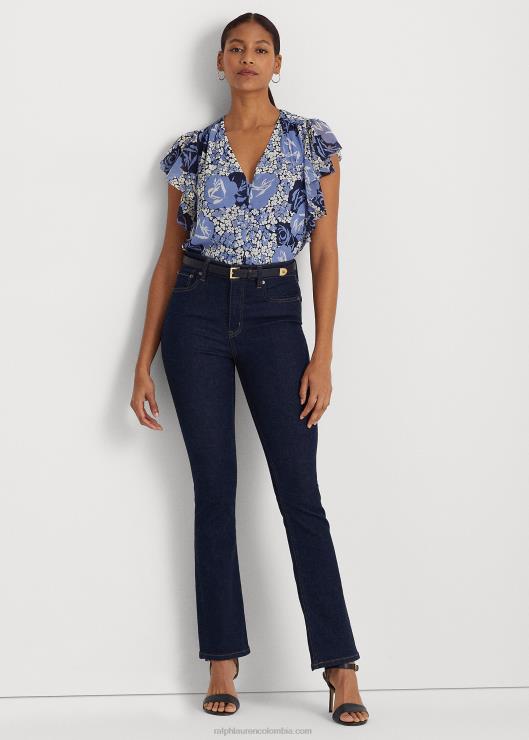 camisa de georgette arrugada con motivo floral mujer azul/crema/marino Ralph Lauren 2XR2V3973
