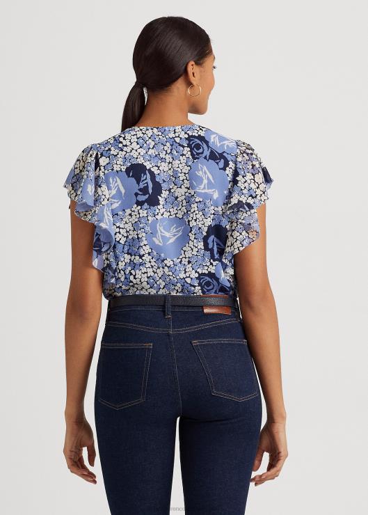 camisa de georgette arrugada con motivo floral mujer azul/crema/marino Ralph Lauren 2XR2V3973