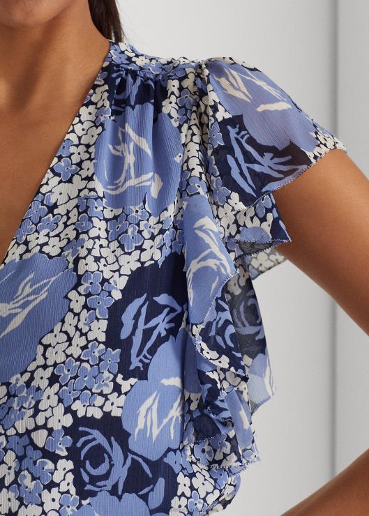 camisa de georgette arrugada con motivo floral mujer azul/crema/marino Ralph Lauren 2XR2V3973