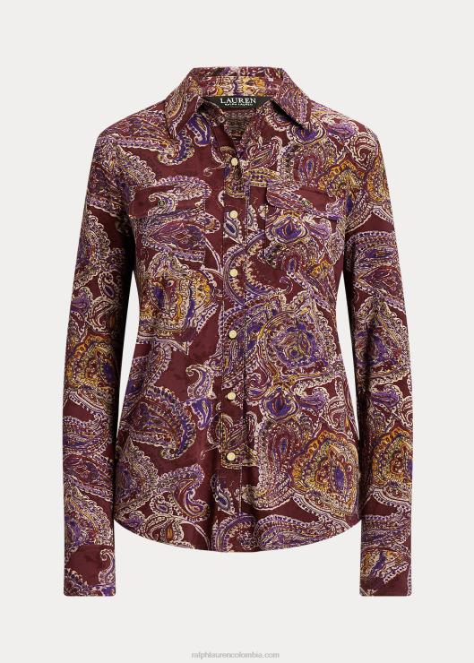camisa de jersey stretch con motivo de cachemira mujer burdeos multi Ralph Lauren 2XR2V9161