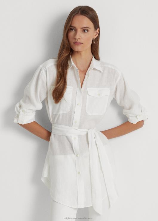 camisa de lino con cinturón mujer blanco Ralph Lauren 2XR2V4425