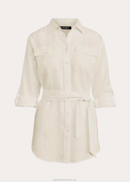 camisa de lino con cinturón mujer blanco Ralph Lauren 2XR2V4425