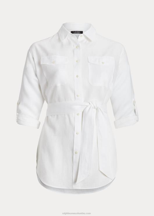 camisa de lino con cinturón mujer blanco Ralph Lauren 2XR2V4630