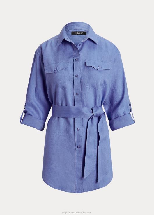 camisa de lino con cinturón mujer niebla azul Ralph Lauren 2XR2V4070