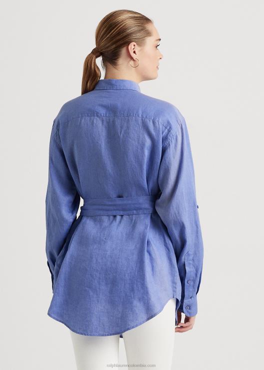 camisa de lino con cinturón mujer niebla azul Ralph Lauren 2XR2V4070