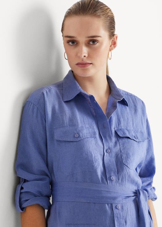 camisa de lino con cinturón mujer niebla azul Ralph Lauren 2XR2V4070