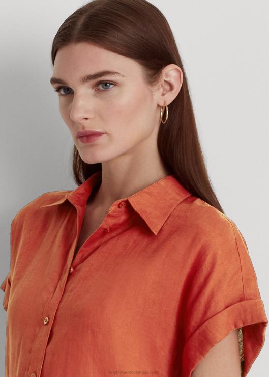 camisa de lino con mangas dolman mujer piedra solar roja Ralph Lauren 2XR2V3780