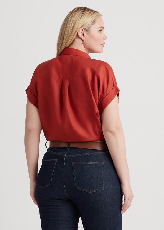 camisa de lino con mangas dolman mujer piedra solar roja Ralph Lauren 2XR2V4500