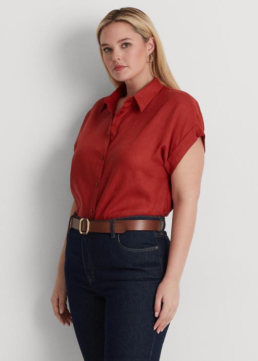 camisa de lino con mangas dolman mujer piedra solar roja Ralph Lauren 2XR2V4500