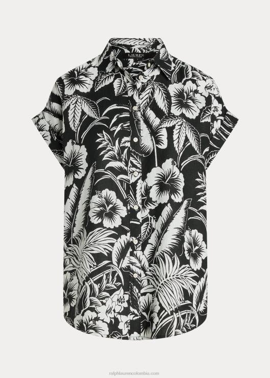 camisa de manga corta con motivo floral mujer blanco negro Ralph Lauren 2XR2V3857