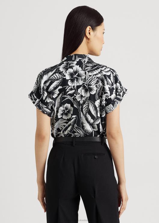 camisa de manga corta con motivo floral mujer blanco negro Ralph Lauren 2XR2V3857