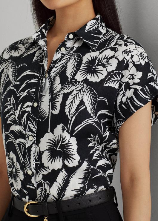 camisa de manga corta con motivo floral mujer blanco negro Ralph Lauren 2XR2V3857