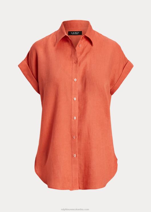 camisa de manga corta de lino mujer cañón naranja Ralph Lauren 2XR2V4284