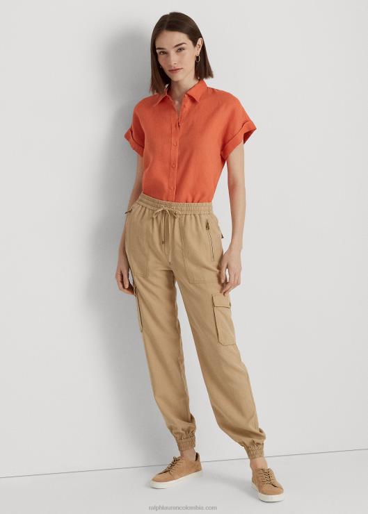 camisa de manga corta de lino mujer cañón naranja Ralph Lauren 2XR2V4284