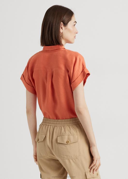 camisa de manga corta de lino mujer cañón naranja Ralph Lauren 2XR2V4284