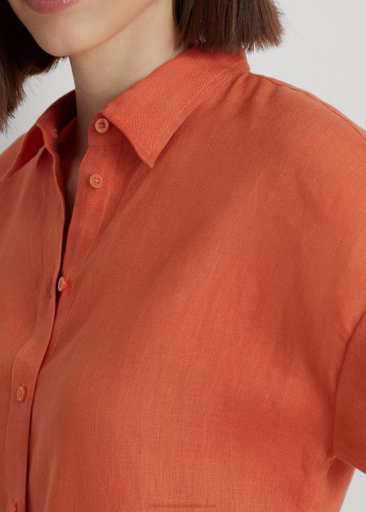 camisa de manga corta de lino mujer cañón naranja Ralph Lauren 2XR2V4284