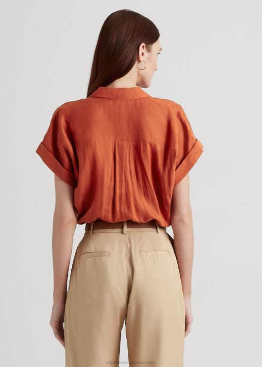 camisa de manga corta de lino mujer piedra solar roja Ralph Lauren 2XR2V4283