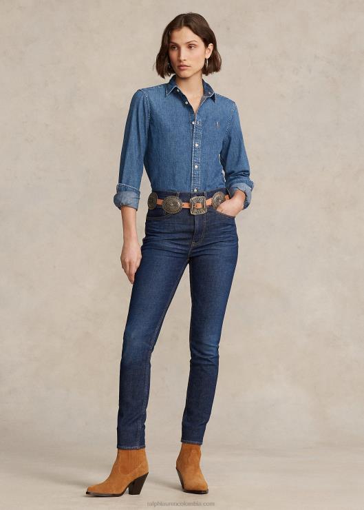 camisa de mezclilla recta mujer lavado de mercedes Ralph Lauren 2XR2V3161