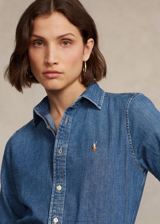 camisa de mezclilla recta mujer lavado de mercedes Ralph Lauren 2XR2V3161