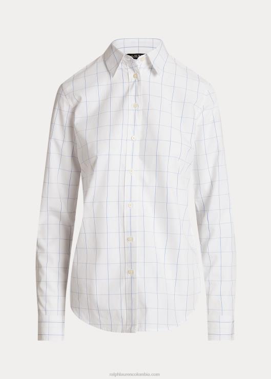 camisa de paño fino con panel de ventana mujer blanco azul Ralph Lauren 2XR2V9467