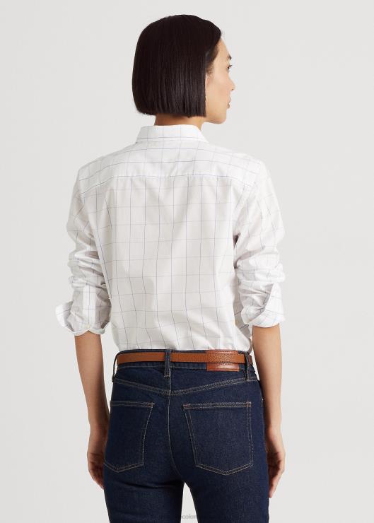 camisa de paño fino con panel de ventana mujer blanco azul Ralph Lauren 2XR2V9467