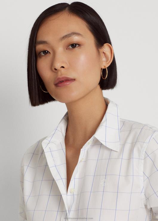camisa de paño fino con panel de ventana mujer blanco azul Ralph Lauren 2XR2V9467