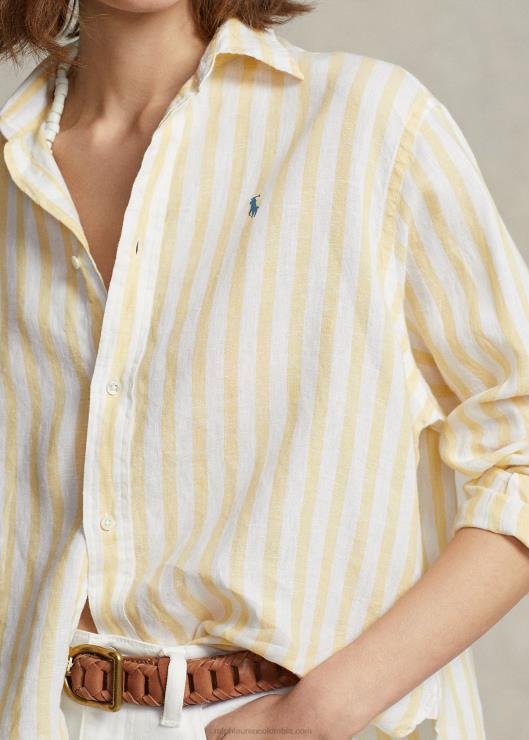 camisa oversize de lino a rayas mujer raya amarilla Ralph Lauren 2XR2V3031