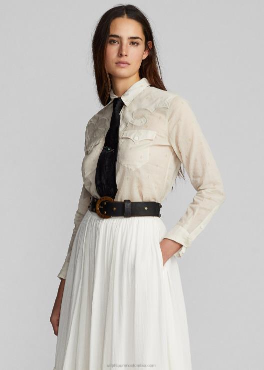 camisa western de gasa con bordado mujer crema/bronceado Ralph Lauren 2XR2V3628