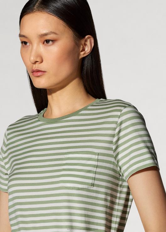 camiseta a rayas con cuello redondo y bolsillo mujer menta/blanco hueso Ralph Lauren 2XR2V9126
