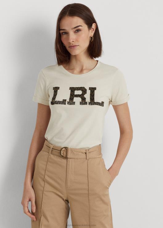 camiseta con logo de cuentas mujer crema natural Ralph Lauren 2XR2V9511