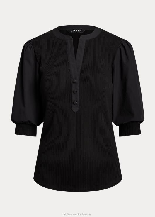 camiseta con manga farol y mezcla de algodón mujer negro Ralph Lauren 2XR2V9529