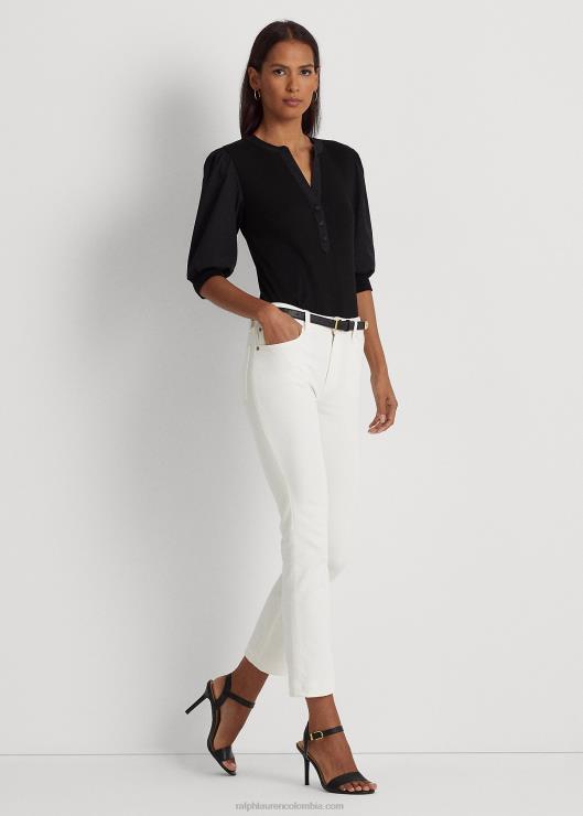 camiseta con manga farol y mezcla de algodón mujer negro Ralph Lauren 2XR2V9529