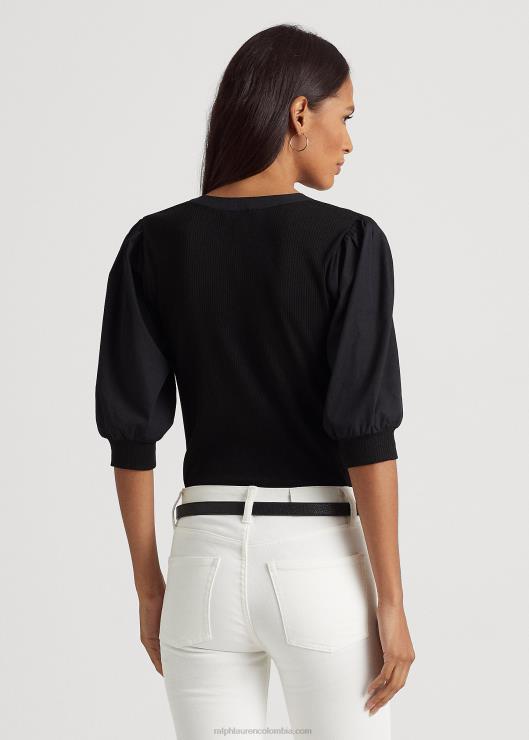 camiseta con manga farol y mezcla de algodón mujer negro Ralph Lauren 2XR2V9529