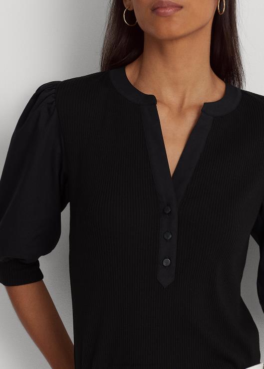 camiseta con manga farol y mezcla de algodón mujer negro Ralph Lauren 2XR2V9529