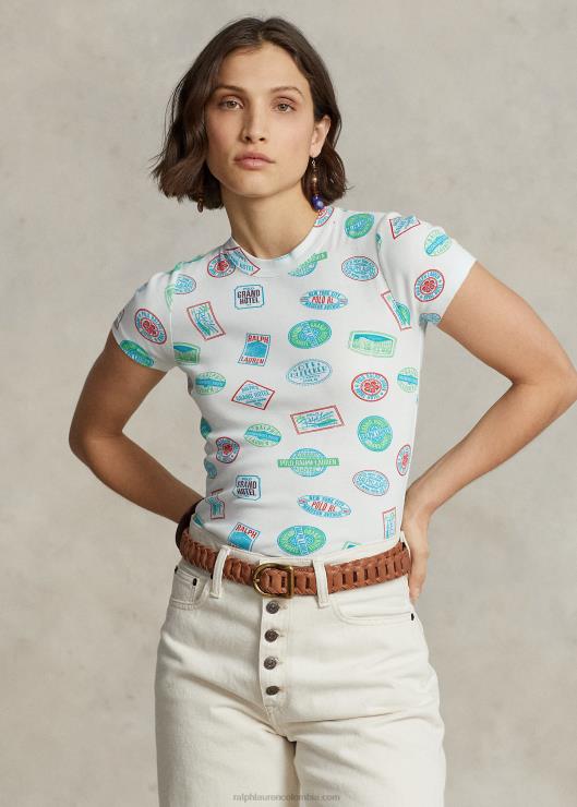 camiseta de canalé con motivo de viaje mujer nevis Ralph Lauren 2XR2V3104