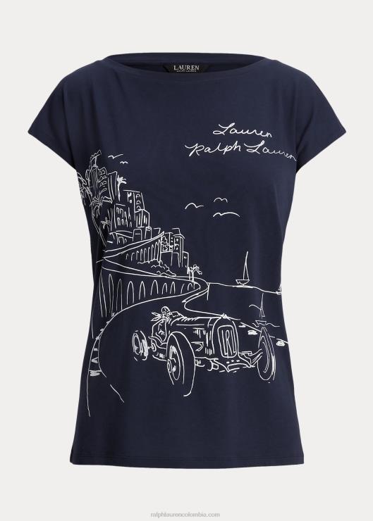camiseta de jersey con gráfico mujer azul marino refinado Ralph Lauren 2XR2V9475