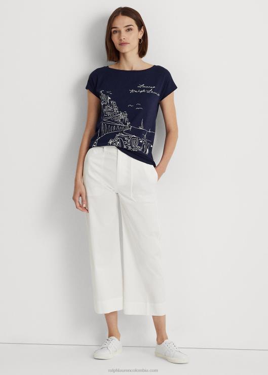 camiseta de jersey con gráfico mujer azul marino refinado Ralph Lauren 2XR2V9475