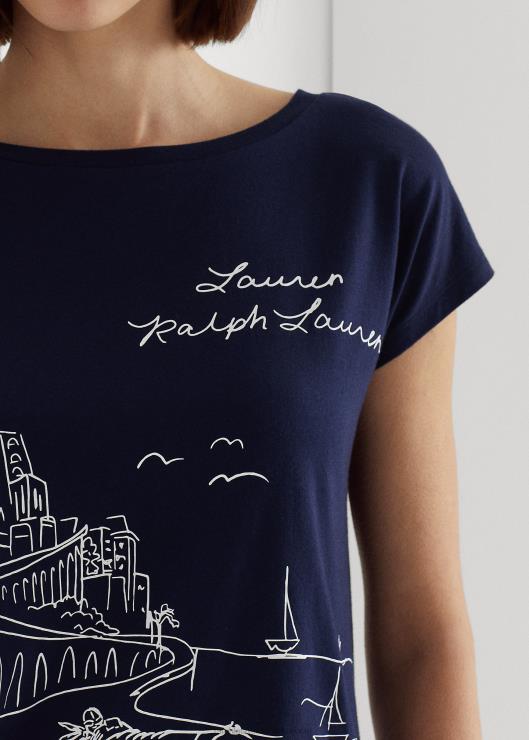 camiseta de jersey con gráfico mujer azul marino refinado Ralph Lauren 2XR2V9475