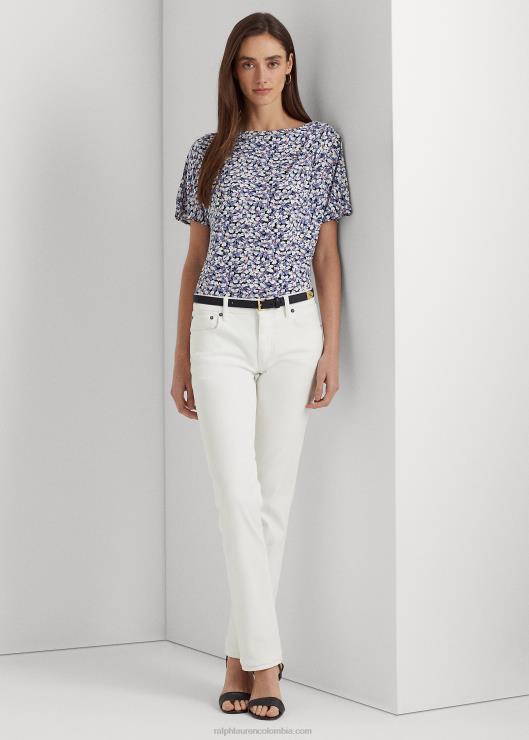 camiseta de jersey elástico con pliegues florales mujer azul/crema/rosa Ralph Lauren 2XR2V3960