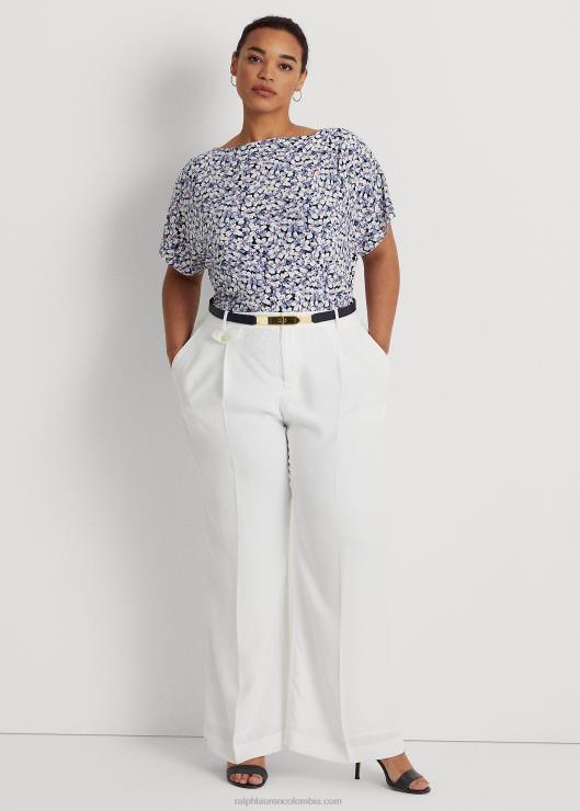 camiseta de jersey elástico con pliegues florales mujer azul/crema/rosa Ralph Lauren 2XR2V4593