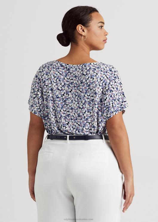 camiseta de jersey elástico con pliegues florales mujer azul/crema/rosa Ralph Lauren 2XR2V4593