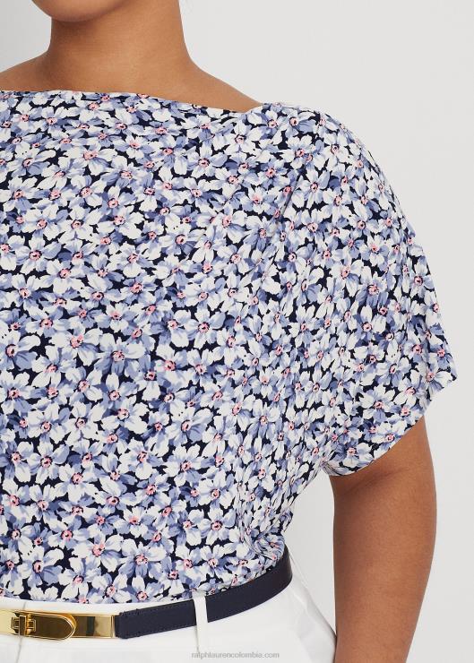 camiseta de jersey elástico con pliegues florales mujer azul/crema/rosa Ralph Lauren 2XR2V4593